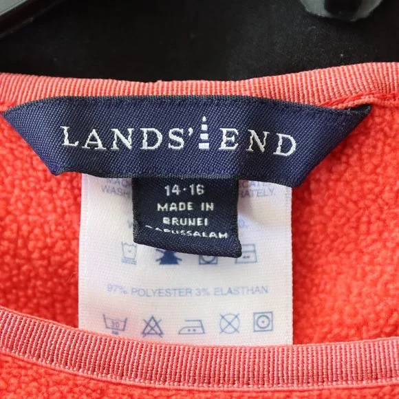Lands' End Orange Polartec Knit Pullover Crew Neck Fleece Size L 14-16 - Picture 2 of 3